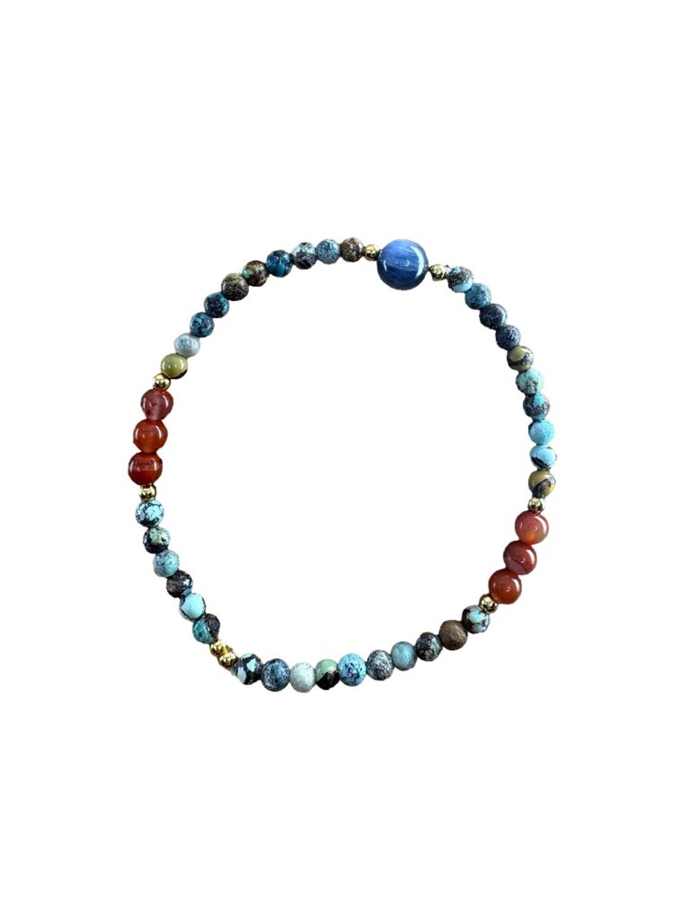Natural Turquoise Nanhong Agate Kyanite Bead Bracelet 18K Gold-Plated 5.7g 7.5"